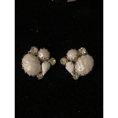 Vintage Juliana Clamper Bracelet & Earring Set Silver Tone w/ White Stones