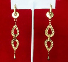 Pair of Vintage Moonstone & Mother-of-Pearl 3 1/4-Inch Brass Earrings/Boho