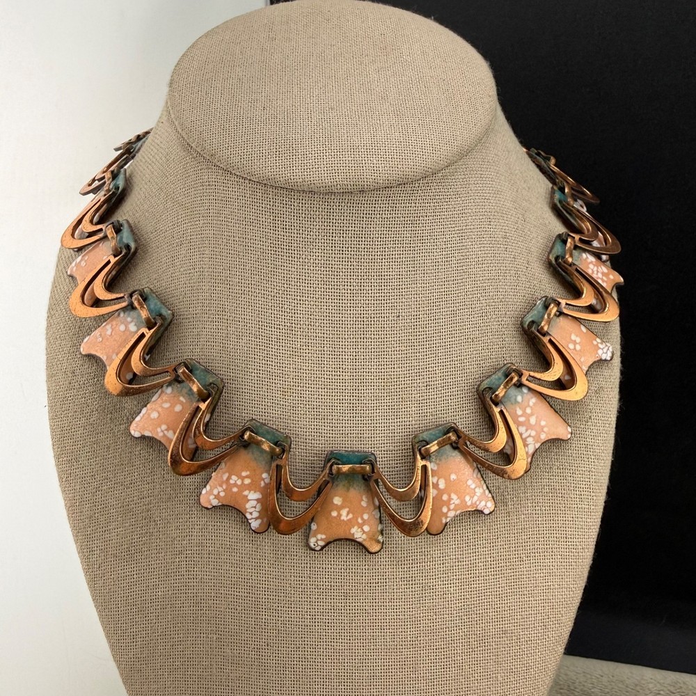 Vintage Matisse Renoir Copper Enamel Necklace Unsigned 16”