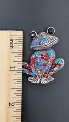Vintage Frog Brooch Multicolor Rhinestone Whimsical Cute Animal Pin