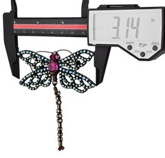 Bauer Dragonfly Brooch Pink, Blue AB Rhinestone Articulated Pin Signed, J595