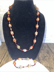 Vintage “Millifiori” Art Glass Bead Necklace 26 Inch and Bracelet 7.75 Inches