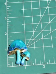 Vintage Signed LG Lind Gal Enamel Mushroom Brooch Pin Blue Gold Mid Century…