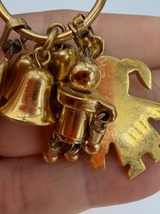 Vintage Monet Pendant Charm Dangle Goldtone Girl Tinman Hat Bells For Necklace