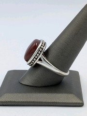 Signed Vtg Sterling Silver Square Carnelian Ball/Bead Design Split Shank Ring