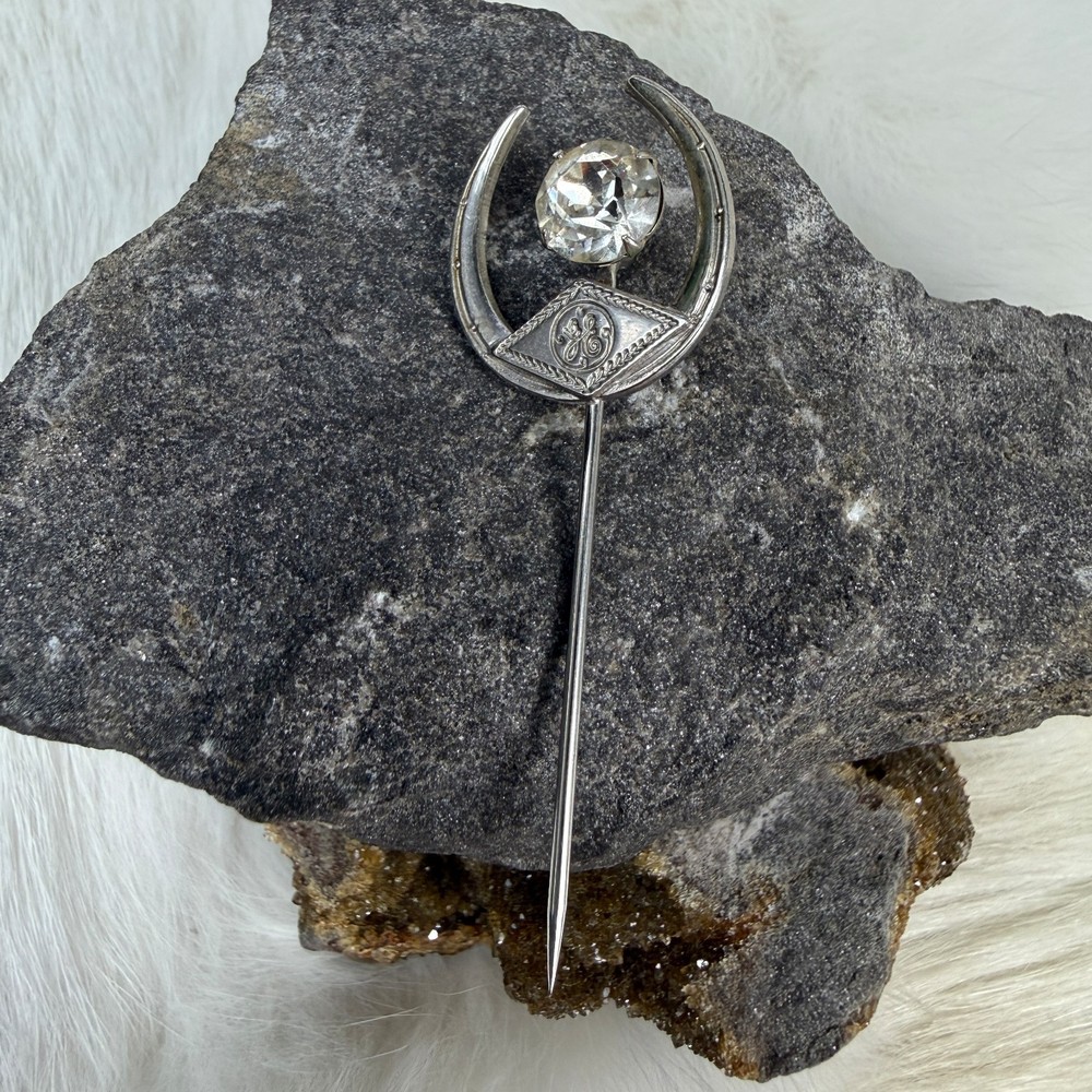 Vintage GE General Electric Silver Tone Art Deco Style Stick Pin w/ Rhinestone