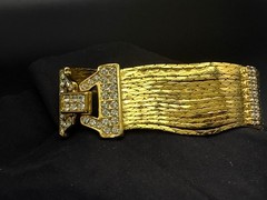 Nolan Miller Gold Tone Multi Strand Bracelet – Pavé Clasp – 7.25” – Signed