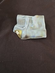 Scarf Ring Tube Shawl Slide Ceramic Fliud Art Gold Accent Irides Hand Made VTG