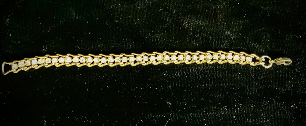 Vintage Clear Rhinestone Tennis Bracelet Gold Tone 6.75 in.