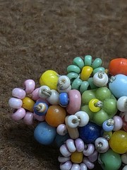 Vintage Seed Bead Flower Brooch C Clasp Fabric Back Pin Artisan MCM