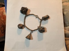 Vintage Italian Etruscan Revival 800 Silver 5-Fob Charm Bracelet