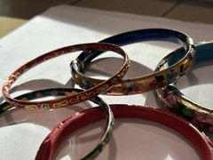 Lot of 5 Vintage Floral Enamel Cloisonné Asian Bangle Bracelets