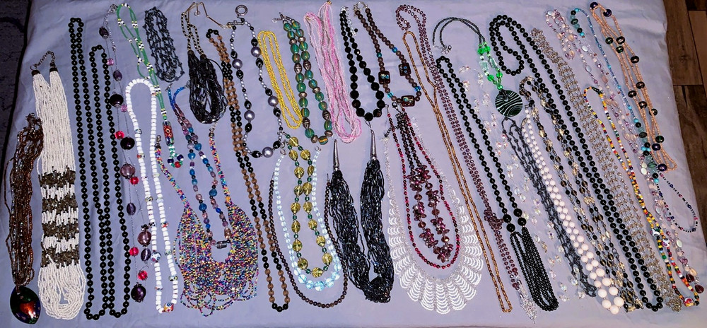 Great Lot 39 Vintage to More Modern Glass Bead Necklaces Many Colors