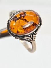 VTG Sterling Silver Baltic Amber Ring Flower V-8 Designer Valerio Size 11.75