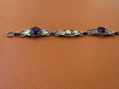 Vtg Antique Gold on Sterling Silver Bracelet w/ Faceted Purple Glass or Stones