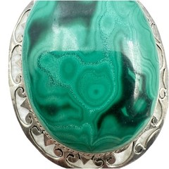 Sterling Silver & Malachite Statement Artisan Pendant Chain Necklace Handmade