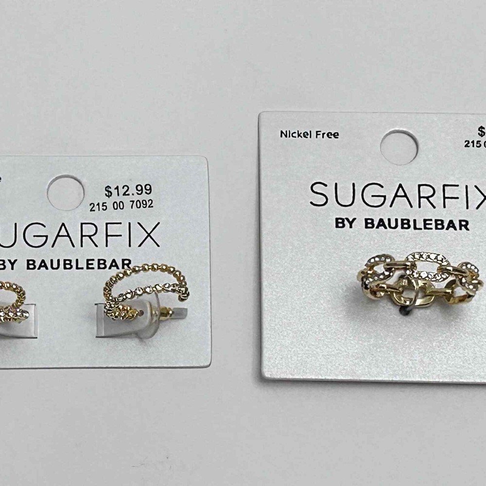 Set Of SugarFix By BaubleBar Rhinestone Hoop Earrings & Chain Link Ring Size 8