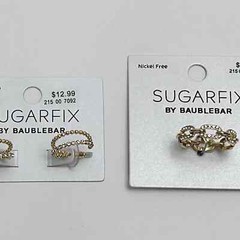 Set Of SugarFix By BaubleBar Rhinestone Hoop Earrings & Chain Link Ring Size 8