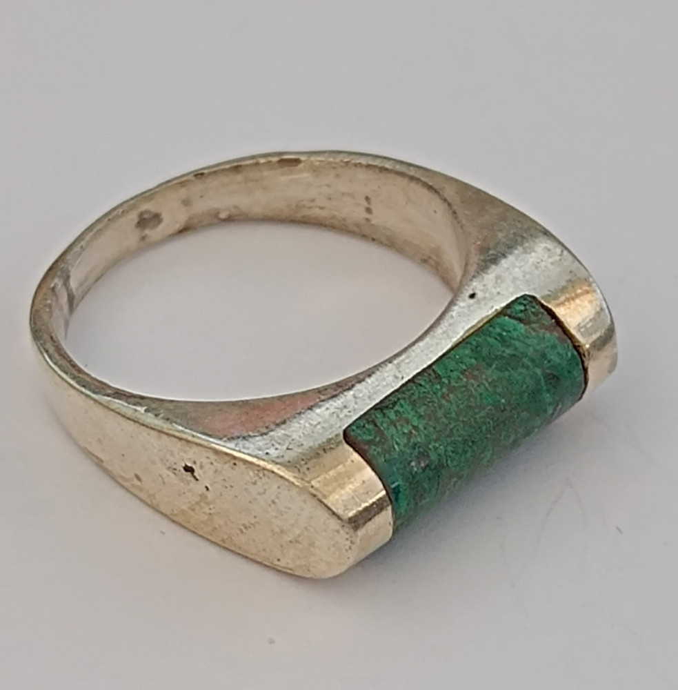 Sterling Silver Ring Green Stone Eilat Minimalist Modernist Men’s Pinky Women