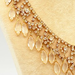 Gold‑Tone Bridal Necklace w/ Prong‑Set Marquise & Round Stones, Clear Elegance