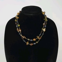 Liz Claiborne Multicolor Glass Lucite Beaded Necklace Autumn Colors 40 Inch VTG