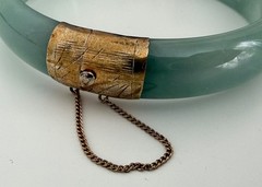 Vintage Genuine Natural Jadeite Jade Hinged Bangle Bracelet 60mm Safety Chain