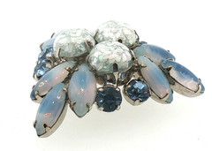 Vintage Baby Blue Moon‑Glow Brooch | Silver‑Tone Retro Mid‑Century