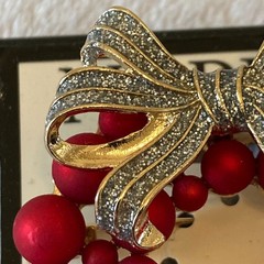 Napier Brooch Women’s Red Christmas Wreath Balls Pin Bow Cubic Zirconia