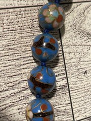 Vintage Cloisonne Bead Necklace Chinese Export Blue Pink Red Flower Beaded 25”