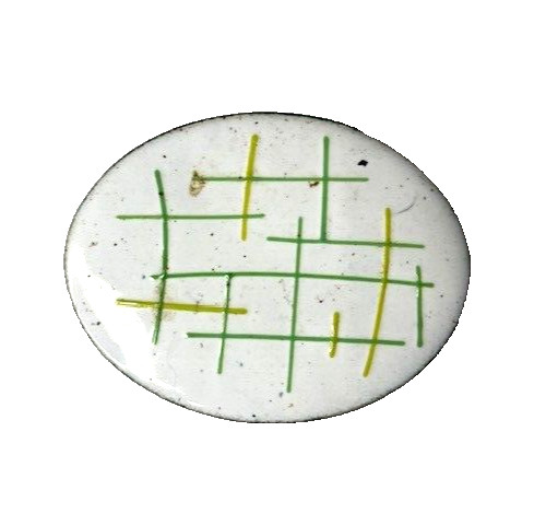 Vintage Oval Modernist White enamel Abstract Yellow and Green Brooch 2 inch
