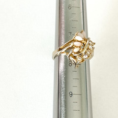 Vintage Uncas Faux Fire Opal Crystal Gold Tone Marquise Statement Ring Size 7.5