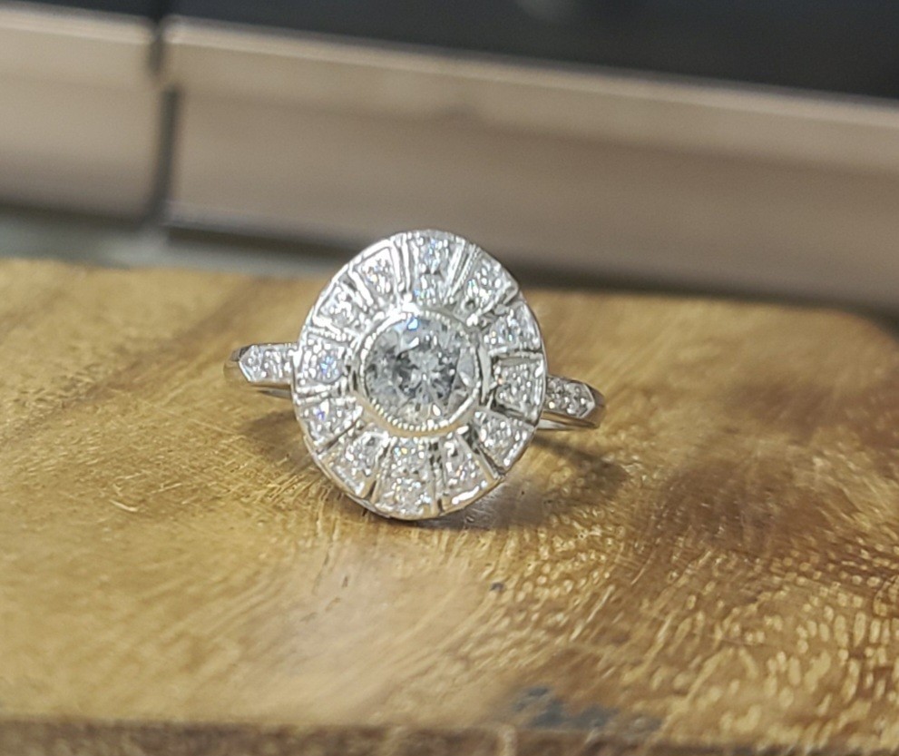 14k White Gold Vintage Engagement Ring 1.20ct Natural Diamond Round Shape