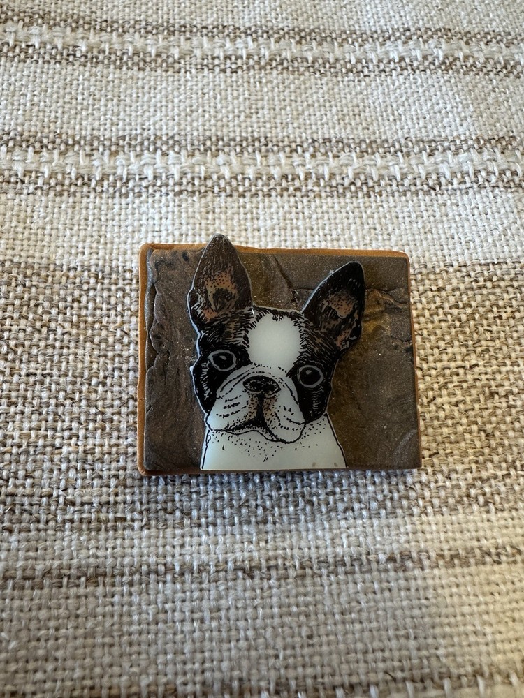 Boston Terrier Handmade Polymer Clay Pin Signed by Artist Alice Liepins