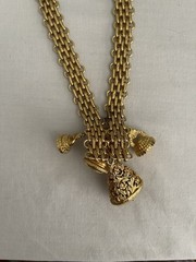 Stamped Links Filigree Charm fob pendant Necklace Extremely Rare antiqued gold