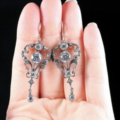 Lab Created Diamond Old European Cut Edwardian Wedding 925 Silver Gift Earrings
