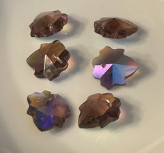 Vintage Swarovski? Grape Leaf Crystal Pendant 15mm Smoked Topaz AB Faceted Leaf