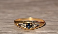Vintage Style 14K Yellow Gold Finish Ring Lab Created Diamond & Blue Sapphire