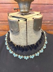 1950s MCM Signed Hollycraft Aqua Rhinestone Necklace Panel Choker Collector Rare