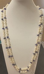 Vintage Necklace Rice Pearls And Lapis 70″ In Length Many Fashion Options