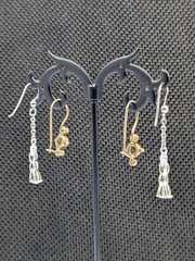 2 Pair – Vtg Sterling Silver Green Glass & 1 FW Pearl Hook Dangle 925 Earrings