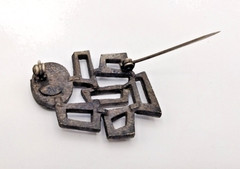Vintage LG Lind Gal Modernist MCM Brooch Silver Tone Abstract Green Stone Pin