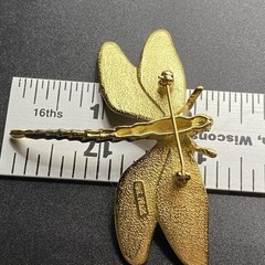 Vintage Erwin Pearl Enamel Dragonfly Brooch Gold Tone