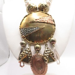 Mixed Metal Brass Pendant and Plastic Beads Boho Necklace