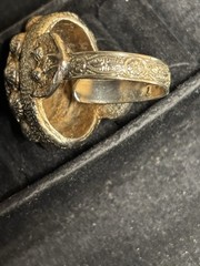 Vintage Large Chinese Blue Inlay Stone Ring Expandable Silver Toned