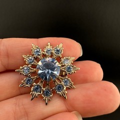 Vintage Rhinestone Brooch Lot Snowflake Star Flower Gold Silver Tone Blue Stones