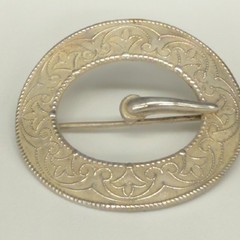 Vintage Buckle Brooch Silver Tone Scroll Design Signed FNC