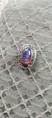 Vintage Art Deco Sterling Silver Brooch with Dragons Breath Fire Opal Cabochon B