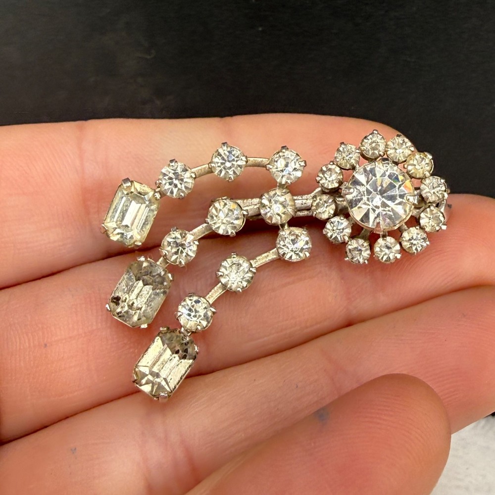 Vintage Rhinestone Brooch Silver Tone Star