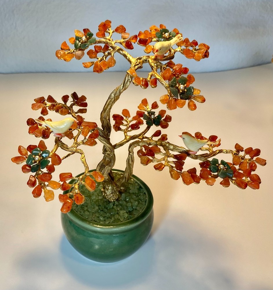AUTHENTIC SWOBODA GEM TREE ~CARNELIAN, AVENTURINE, PEARL, BIRDS ON TREE ~ WOW!
