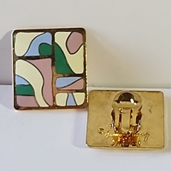 Vintage Clip On Earrings Enamel Retro Samuel Huang Cloisonné Artsy Pastel Square